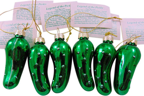 Christmas Pickle Ornament Pack Blown Glass Tree Decoration Gift Boxed, Set of 6...