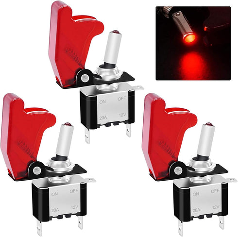 Twidec/3Pcs Rocker Toggle Switch 12V 20A Heavy Duty Racing Car Automotive Auto SPST ON/Off Toggle Switch Red LED Light Illuminated 3Pin with Red W...