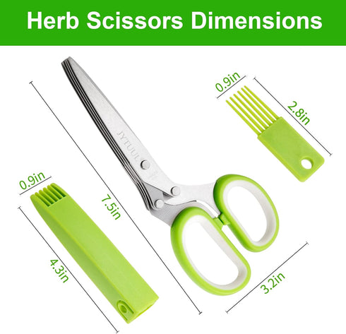 Herb Scissors, Multipurpose Sharp Kitchen Herb Cutter Shears with 5 Stainless Steel Blades, Safety Cover, Cleaning Comb, Cool Kitchen Gadgets for ...