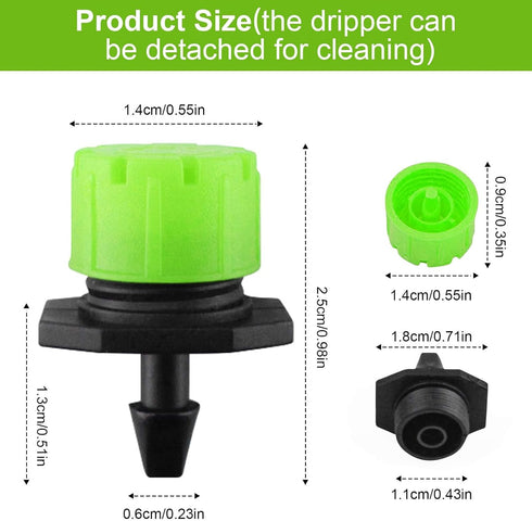 Kalolary 200Pcs Adjustable Irrigation Drippers, 1/4 Inch Barbed Drip Emitter 360 Degree Watering Sprinklers Anti-Clogging Drippers for 4mm/7mm Gar...