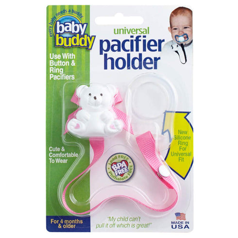 Baby Buddy Pacifier Clip Holder, Newborn Essential with Universal Fit for all Binky and Teether Brands, Ages 4+ Months, Pink, 1 Pack...