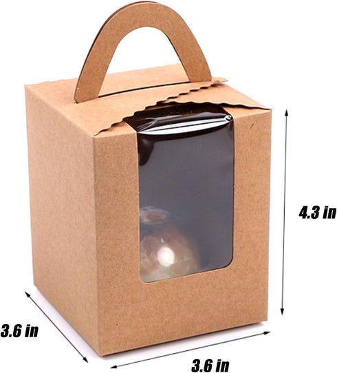 50 Pcs Kraft Paper Cupcakes Boxes,Portable Single Individual Cupcake Gift Boxes with Window Inserts Handle for Wedding Candy Boxes (Kraft)...