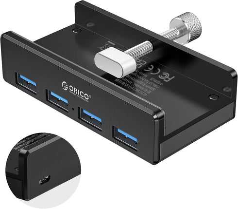 ORICO USB 3.0 Hub, USB Hub Clamp, Aluminum 4-Port USB Splitter with Extra Power Supply Port and 4.92 FT USB Data Cable, Desktop Powered USB Hub fo...