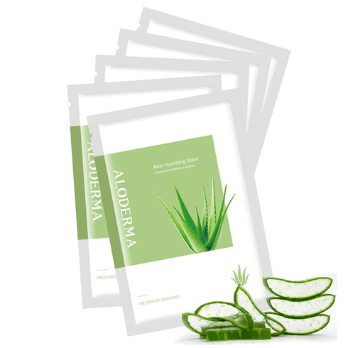 Aloderma Hydrating Sheet Face Masks with 87% Organic Aloe Vera - 5 pack Moisturizing Facial Masks with Hyaluronic Acid & Bergamot Oil for Nourishe...