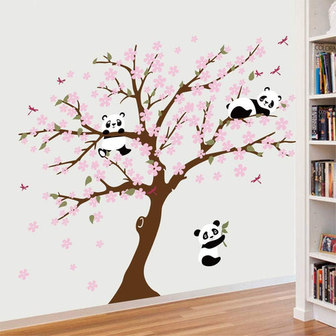 Runtoo Panda Wall Decal - Cherry Blossom Wall Art Stickers for Living Room & Bedroom...