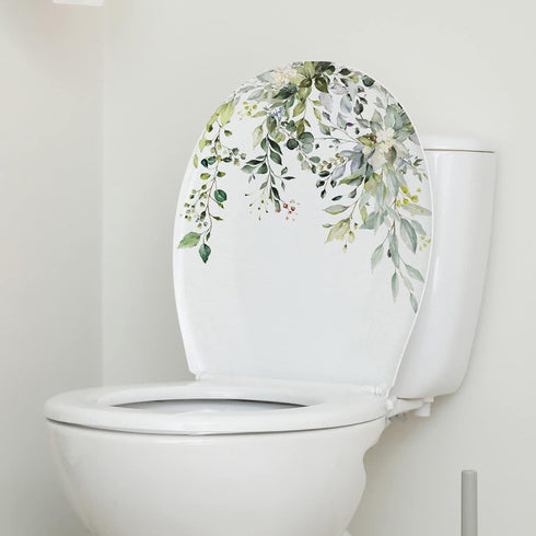 1Pc Beautiful Graffiti Stickers Green Plant Leaves Self-Adhesive Traceless Bathroom Toilet Cover Decor Decal Home Supplies Herbs Toilet Lid Decals...