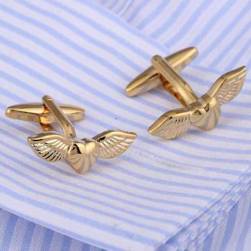 Angel Wings Cufflinks for Men, Wings Heart Cufflinks, Viking Wing Cuff Links, Gold Love Heart Wing Shirt Tuxedo Cufflinks, Punk Cufflinks French C...
