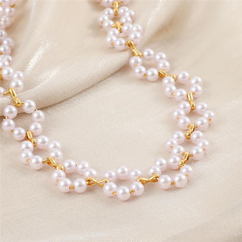 Pearl clavicle choker chain Round Pearl Chain Necklace Hollow Circle Choker Necklace Jewelry for Women...