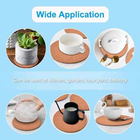 2-Pack 8" Round Cork Coasters - Plant Saucers & Trivets for Hot Pots, Absorbent Cork Mat for Drinks, DIY Craft Board...