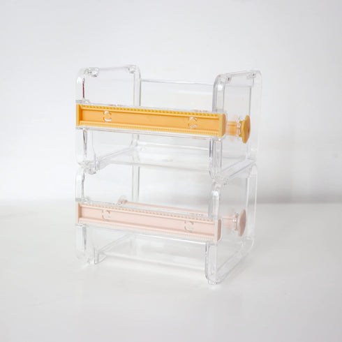 N&P SQian 2 Pack Transparent Visible Desktop Multi Washi Tape Dispenser, Desktop Acrylic Roll Tape Storage Box Holder Organizer Cutter for Office ...
