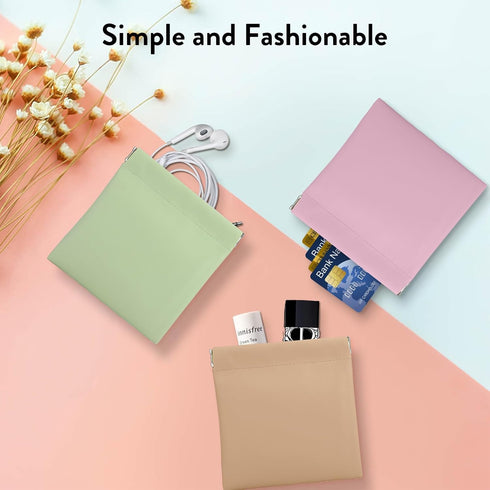 3PCS Small Makeup Bag for Purse, New Thicken Waterproof Leather Purse Organizers for Inside Purse, Snap Closure Organizer Pouch for Cosmetics Jewe...