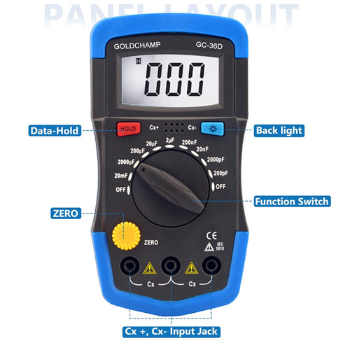 Digital Multimeter Capacitance Meter 200pF-20mF Meter Capacitor Handheld Multimeter Tester with Multi Testers Manual Range Measure Tool, Back Ligh...