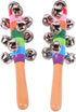 2 Pack Vivid Color Rainbow Handle Wooden Bells Jingle Stick Shaker Rattle 10 Jingle Bells Baby Kids Children Musical Toys...