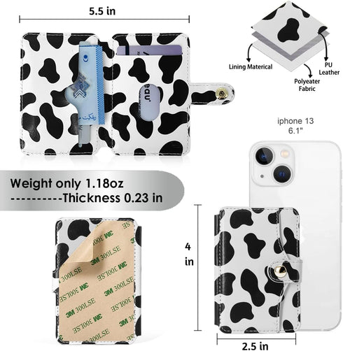 M-Plateau Phone Card Holder, Stick On with Snap Closure 3M Adhesive Leather Phone Wallet Work with iPhone 14 Case and Most Smartphones (Cow Print)...