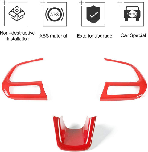 3PCS Steering Wheel Cover Trim Interior Accessories for Jeep Renegade 2015-2023 for Jeep Compass 2017-2020 (Red)...