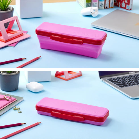 It's Academic Flexi Storage Box with Lid, Compact and Collapsible Pencil Case Design for Craft and School Supplies, Pink and Blue, 2 Pack...