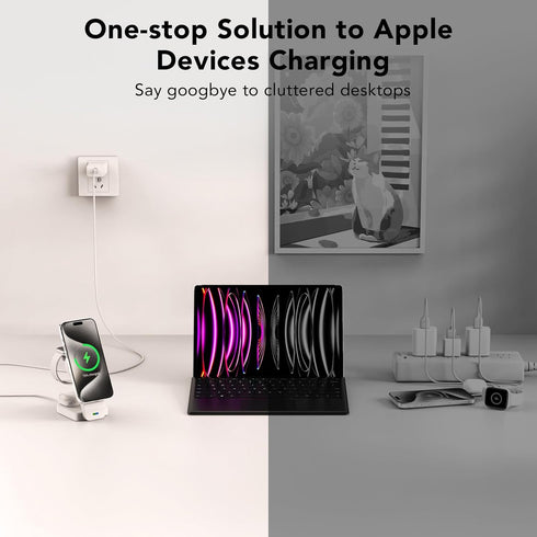 3 in 1 Wireless Charging Station Compatible with Apple Devices,Foldable Magnetic Wireless Charger for iPhone 15/14/13/12,Apple Watch Ultra 2/Ultra...