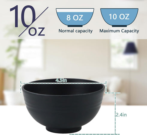 Homienly Cereal Bowls, 8 PCS Dessert bowls,Snack Bowls Wheat Straw Fiber Unbreakable Lightweight Bowls (Black, 10 OZ)...