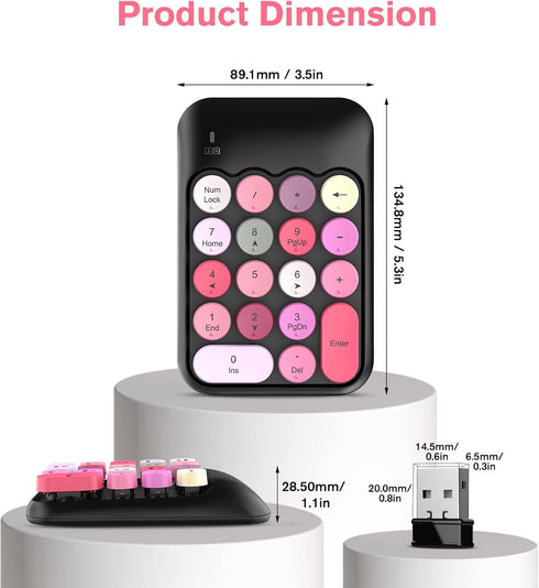 PINKCAT Wireless Number Pad, Cute 18 Keys Numeric Keypad with 2.4G Mini USB Receiver, Portable Silent Number Numpad Financial Accounting for Lapto...