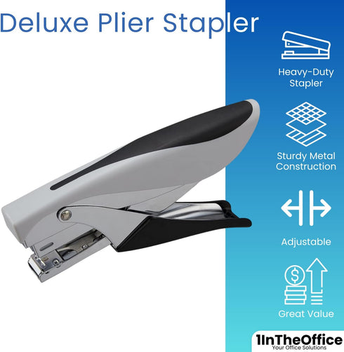 1InTheOffice Plier Stapler, Hand Held Stapler, 20 Sheet Capacity, Black/Gray, 1 Pack...