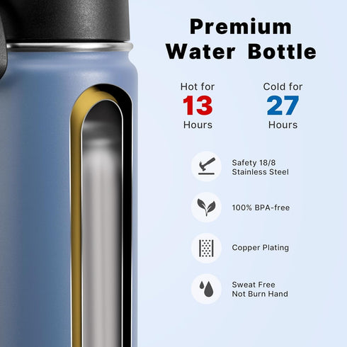 koodee Water Bottle with Straw-12 oz Stainless Steel Double Wall Vacuum Insulated Water Bottle for School, BPA Free (Royal Blue)...