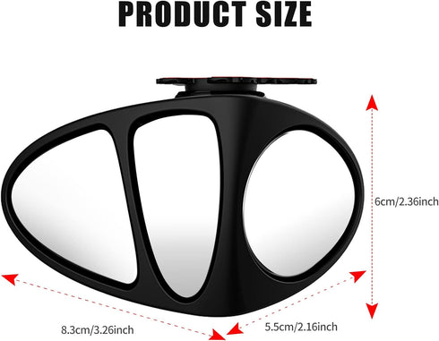 Car Blind Spot Mirror, 3-view Wide Angel Mirror Auxiliary Mirror for Front Rear Wheel Blind Spot Rear View Mirror. (Black Right)...