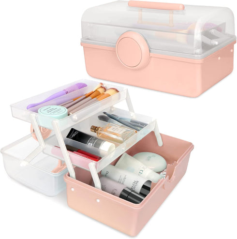 Three-Layer Clear Plastic Storage Case for Art Craft and Cosmetic, Portable Cosmetic Organizer Storage Box, Large Capacity Storage Makeup Box Make...