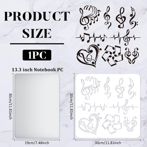 FINGERINSPIRE Music Note Stencils Template 11.8x11.8inch Plastic Heart Notes Stencils Various Shapes Notes Pattern Reusable Stencils for Painting ...