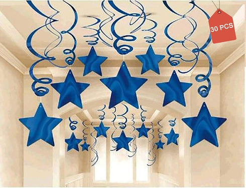 Party Swirl Decorations, Hanging Swirl for Ceiling Decorations, Blue with Star, Pack of 30...