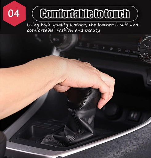 Great-luck Genuine Leather Automatic at Gear Shift Knob Cover Protector Trim,The car Interior Accessories(Black with Red Stitches),for Toyota RAV4...
