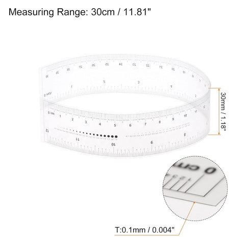 2pcs Film Flexible Ruler 12 Inch 1mm Scale PET Plastic Folding Straight Ruler Calibration Soft Ruler Measuring Tool for Factory, Transparent...