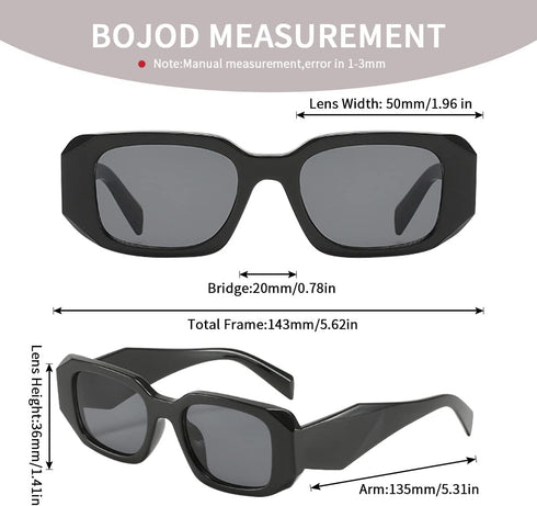 BOJOD Trendy Rectangle Sunglasses For Women Men Retro 90s Oval y2k Retangular Sunglasses Square Black Shades...