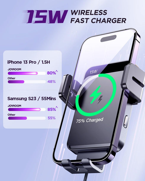 JOYROOM Wireless Car Charger,15W Qi Fast Charging Car Charger Phone Holder Mount, Auto-Clamping Alignment Windshield Dashboard Air Vent Cell Phone...