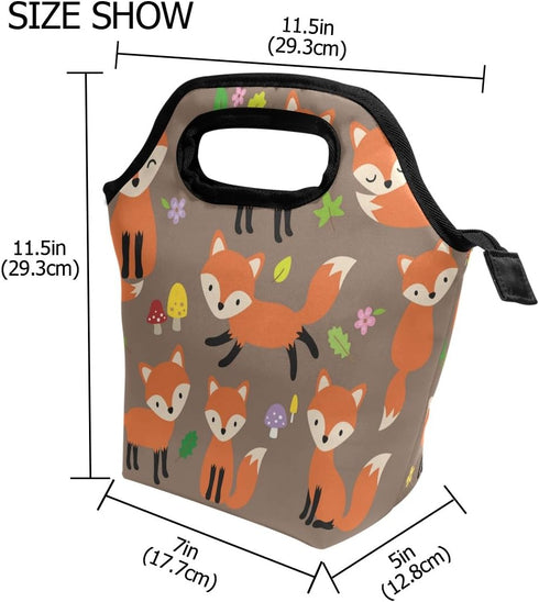 Lunch Tote Bag Cute Fox Neoprene Insulated Cooler Warmer, Portable Funny Lunchbox Handbag for Men Women Adult Kids Boys Girls...