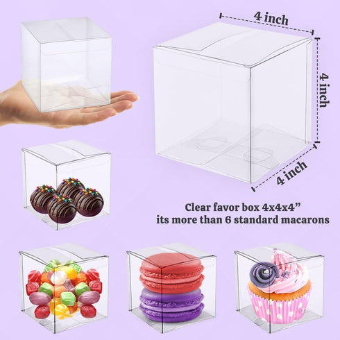 COMFECTO Clear Boxes for Favors 4x4x4, 50 pcs Transparent Giftbox for Macaron Cupcake Candy Cookies Ornament GiftsWedding Party Baby Shower, Singl...