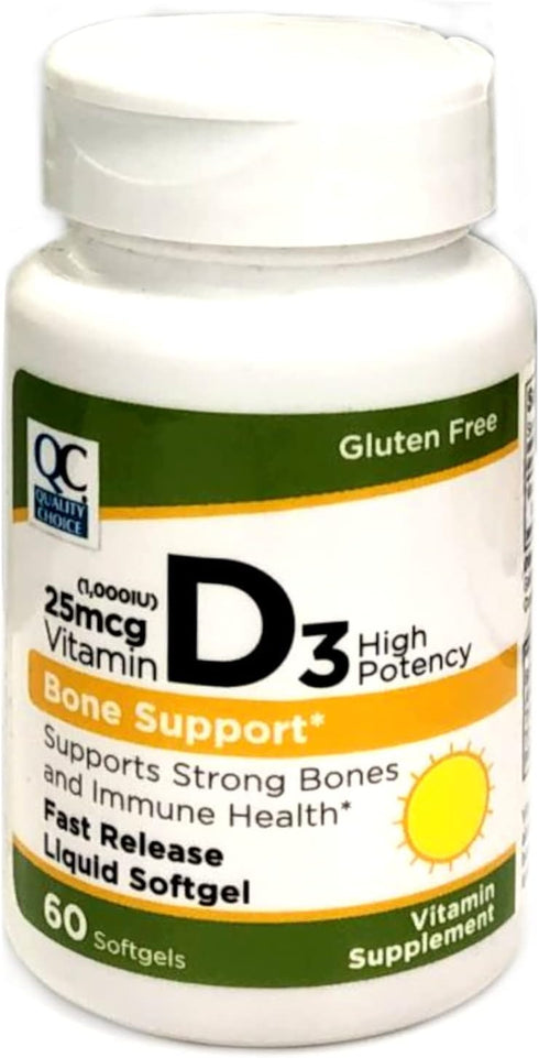 Quality Choice High Potency Vitamin D3 Softgel Supplement 60 Count Bottle...