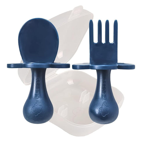 Grabease Baby Led Weaning Supplies - BPA-Free & Phthalate-Free Baby Spoons for Self Feeding - Toddler Fork & Spoon Set, Navy - Toddler Feeding Sup...