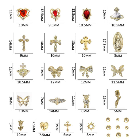 80+ Pcs Golden Nail Charms with Nail Art Rhinestones Gold Cross Virgin Mary and Rose Nail Gems for Acrylic Nails Accessories for Women Nail Decora...