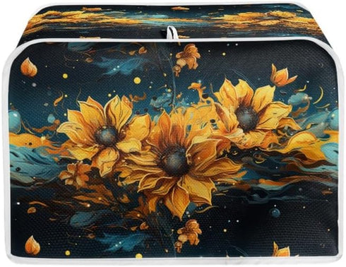 2 Slice Toaster Cover Splash Oil Painting Sunflower Plus Size Toaster Dust Cover Microwave Oven Cover Dust and Fingerprint Protection (14x14")2PCS...