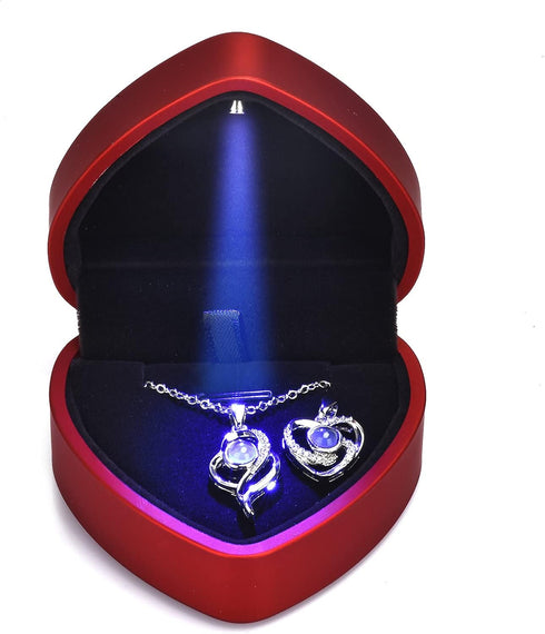 NW 2 pcs Pendants i love you necklace in 100 languages Projection Heart Pendant necklace for women mother with led light heart gift box SLIVER...