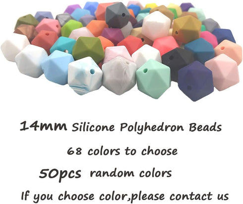 50pcs 14mm Silicone Polyhedron Pearl Beads Silicone Icosahedron Beads for Keychain Mom Necklace Making DIY Craft Jewelry Beading Accessory...