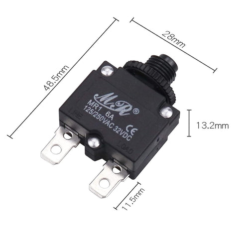 6 Amps Thermal Circuit Breakers, 125/250V AC 32V DC Push Button Manual Reset Overload Protector Circuit Breaker Switch 6A 5 Pack...