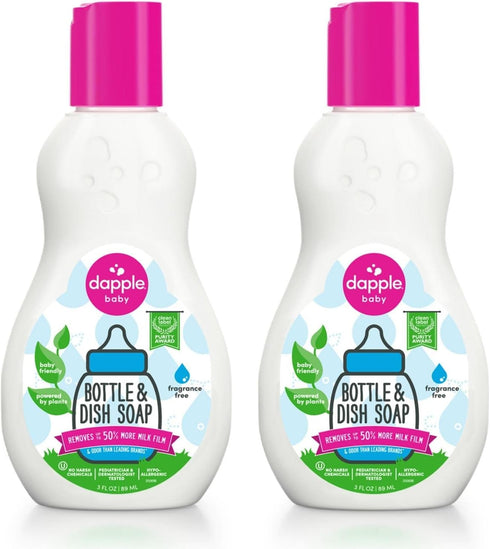 Dapple Baby Bottle Soap, Hypoallergenic Dish Soap for Baby Bottles, Powered by Plants, Travel Size, Fragrance Free, 3 Fl Oz (Pack of 2)...