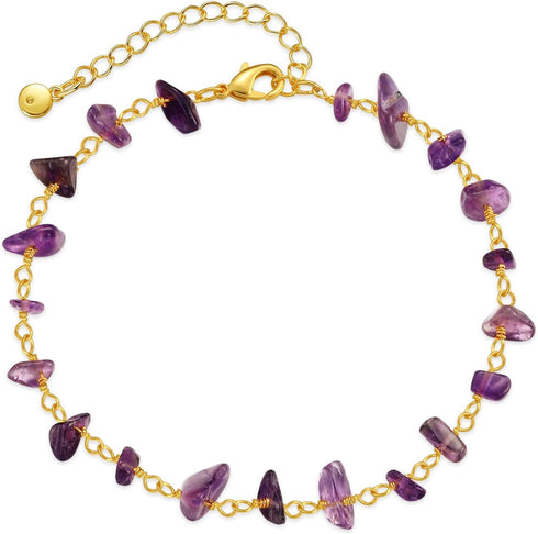 Gold Ankle Bracelets for Women,Purple Crystal Anklet Bracelet,Healing Stone Anklet Bracelet,Adjustable Summer Beach Foot Jewelry Gifts for Women...