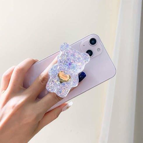 Purple Mobile Phone Finger Stand Cute Bear Doll Phone Holder Griptok Support Comfortable Grip Anti-Slip Creative Flexible Light Cell Phone Stands...