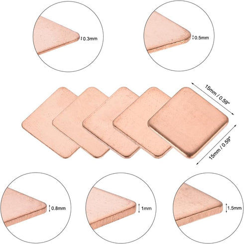 uxcell Flat IC Chipset Thermal Copper Heatsink for CPU GPU RAM 15 x 15mm with Thickness 0.3/0.5/0.8/1.0/1.5mm Total 25pcs...