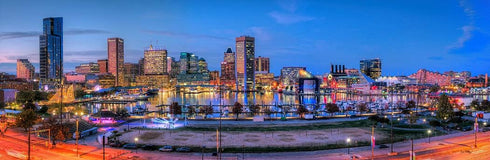 PHOTOSBYJON Baltimore Inner Harbor Skyline UNFRAMED Photo Print Three Styles 11.75 inches x 36 inches Photographic Panorama Poster Picture Standar...