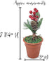 Christmas Tabletop Decorative Pots with Pine Red Berries Pine Cones Greenery - Set of 3 - Snow Flocked Xmas Holiday Decor - 7 1/2" Tall...