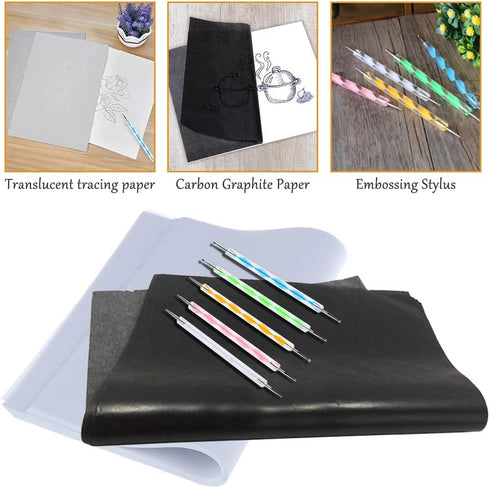 100 Sheets Tracing Paper,Carbon Graphite Transfer Paper with 5 Pieces Embossing Styluses Stylus Dotting Tools for Wood,Paper,Canvas and Other Art ...