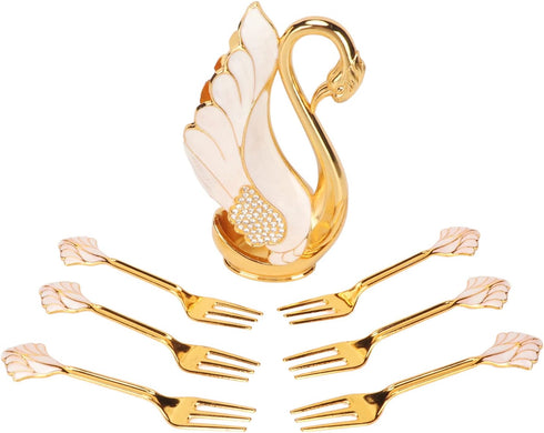 Coffee Dessert Dinner Spoon Set, Swan Base Holder with Forks Spoons for Cake Salad Cocktail Dessert for Brithday Gift (Forks)...